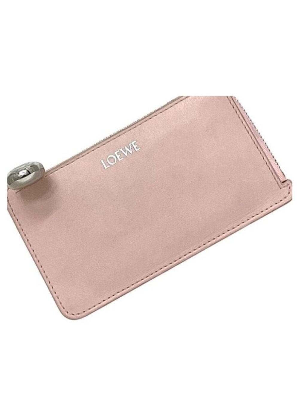 Loewe Coin Purse Card Case Pebble Leather Pink L-shaped Zipper